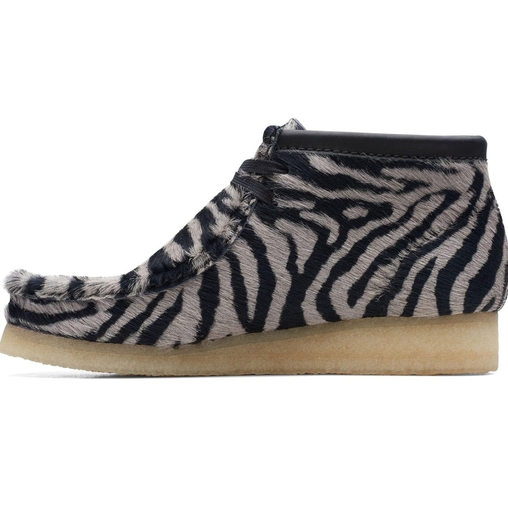Clarks Black and White Moccasins with Furry Animal Print